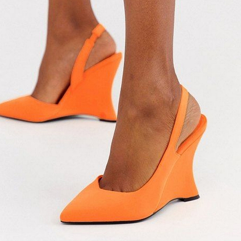 Asos Design Poison Pointed slingback  wedges in bright orange